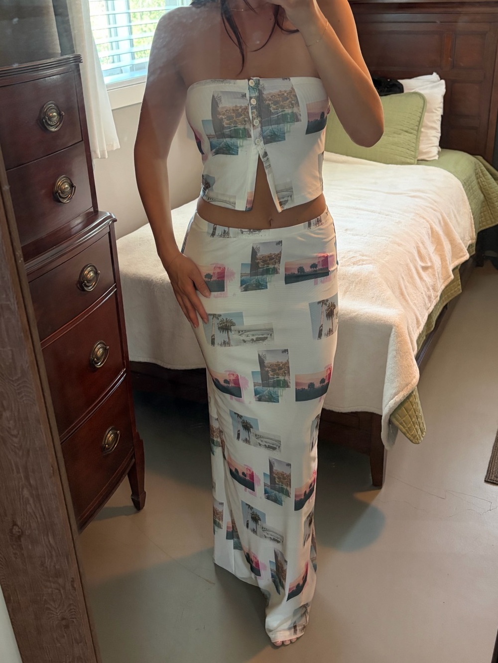 Princess Polly White Maxi Skirt with Photo Collage Print